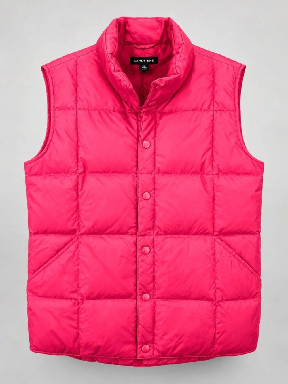 Lands End Women's Large Puffer Vest Pink Quilted Insulated Snap Front 14-16